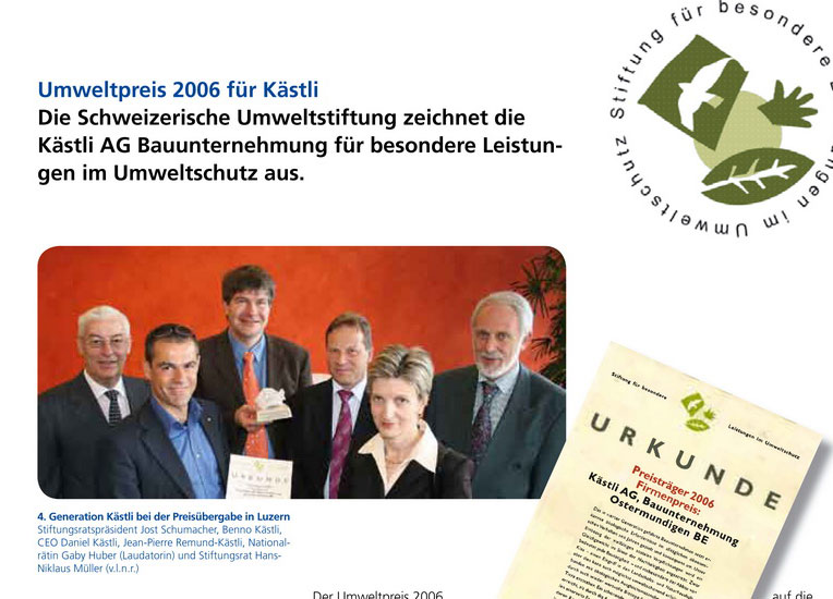 Umweltpreis 2006 für Kästli Bau AG – auch dank Lernort Kiesgrube